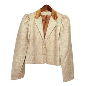 Vintage Tomboy Cropped Velvet Collared Tweed Blazer